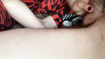 yoga on the couch Hottie inside yoga leggings jerks off and blows penis and cum on titties