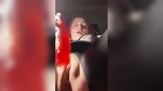 Masturbation squirting gigantic red vibrator