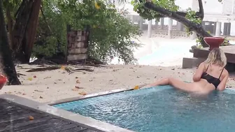 Masturbation into the rain inside outside pool Vulgar huge butt