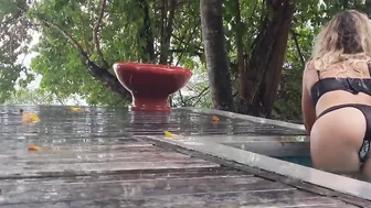 Masturbation into the rain inside outside pool Vulgar huge butt