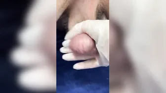 trying to milk cum to my GF into pvc gloves