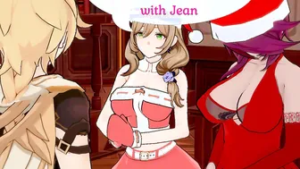 Genshin Impact hentai/Christmas unique/ Lisa And Rosaria 3Some