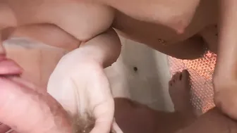 Curly Hair Cougar Oral Sex into Shower