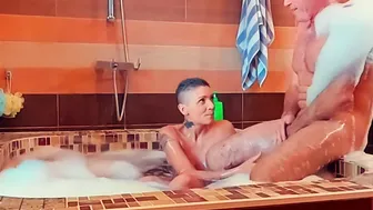Hubby cheats on wifey with sexual sluts into the restroom. Rough anal till cum on face