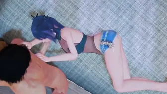 Sexy Anime women with Blue hair offer a oral sex a toes job and take is up the butt