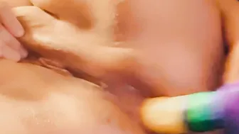Training my tight asshole with a rainbow vibrator