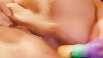 Training my tight asshole with a rainbow vibrator