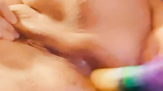 Training my tight asshole with a rainbow vibrator