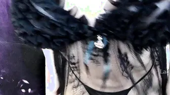 Red Haired Goddess performance close-ups booty into thongs inside transparent Dress