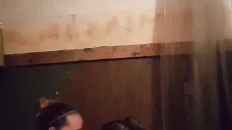 Eating her fat vagina inside the shower