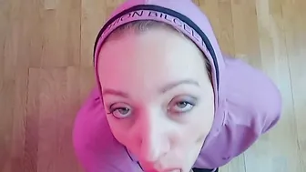 Sweet sluts inside tracksuit blows and riding rough cock till