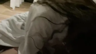 CUTIE LOVERS HAVING FUN AT THE HOTEL WHILE PEOPLE WALK
