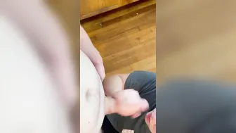 Next Door slutty wifey deepthroats my bwc on her lunch break. Red Haired pawg sloppy fellatio
