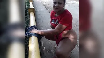 Outdoors outside exhibitionism. Total Nudity. Flor Maria freaky women showing natural breasts huge booty and dripping twat inside the street