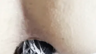 Gf fucks sissy with fake-dick and uses cum as lube until gaping booty