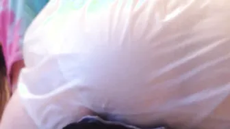 Very Worn Panty into Plastic Leggings for my Panty Sucker