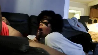 My step cougar shows off her penis sucking off deeply skillz while my dad is gone
