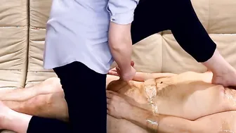 The lover bound the sub and milks his exhausted cock