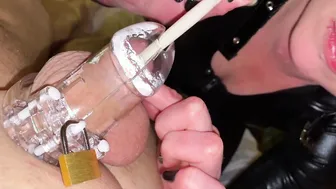 point of view Having Fun with Penis into Chastity Belt make him Limp and Rough