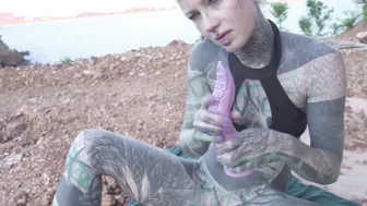 TATTOO 19 yo OUTSIDE ANAL masturbation and PISS - dildo pissing alternative ass2mouth gape gothic emo alt porn