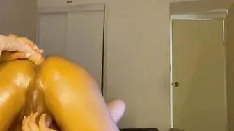 Caressing my husbands nuts and penis while I insert a sex toy through his asshole