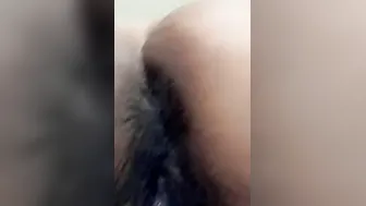 Putting pantie on my old bushy Hispanic snatch with gigantic gape