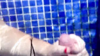 Huge breasts bimbo give amazing hand job into hotel pool -
