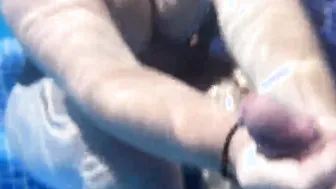 Huge breasts bimbo give amazing hand job into hotel pool -