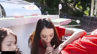 Family Massage - Big Boobed Stepmom And Her Cutie Step Daughter Take Turns Ride Step Brothers Penis
