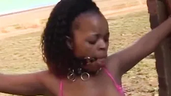 Black public FETISH hardcore spanking – bound ebony whore