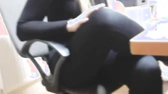 Office secretary young ex-wife inside ebony suit open legs
