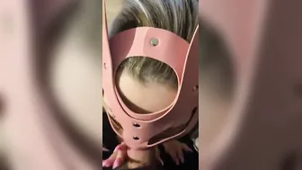 cum on the face of a pink kitty inside handcuffs