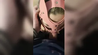 cum on the face of a pink kitty inside handcuffs