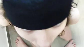teen Year Older Barely Legal Party Beauty giving a Quick Deep Throat Head into the WC
