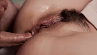 Quick hardcore ASMR anal fucked with gigantic cummed unshaved twat and real female orgasm