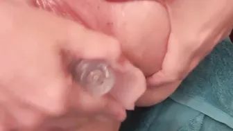 Solo Bombshell double penetration dildo and fingers