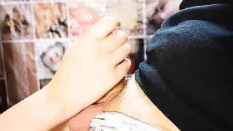 sexy hand job with dick sucking off and cum swallowing twice.