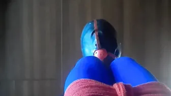 Tied and hooded chick taking huge dick inside her mouth