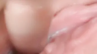 View tight pink twat gotten creamy and throb after cumming with sex toys