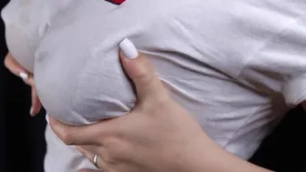 Leaking T-shirt - oral sex from a big titted women - huge nipples