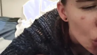 Filthy hoe eats cum twice