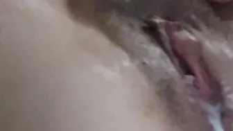 Fucking myself with toy and gotten a soak creamy cunt. Close up