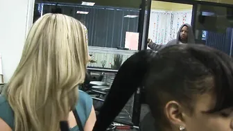 Blonde hoe with tiny titties seduces the big black cock and getting