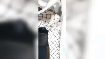 Thin mistress inside a skirt and pantyhose boned while standing