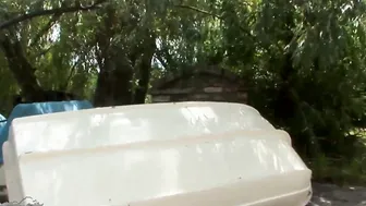 2 petite bitch fuck rough by 3 huge penis inside the garden