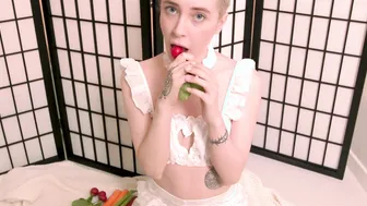 ASMR skinny blonde eating huge cucumber - Mia Delphy