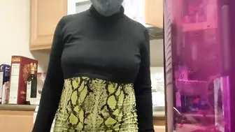 Black maid fucks sex toy and jizzes inside front of masturbating