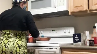 Black maid fucks sex toy and jizzes inside front of masturbating