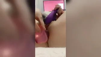 slender inked Bae fucks both her tight holes