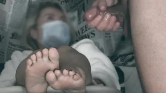 The impotent tried to jerk off limp cock on his gfs foot but could not CFNM